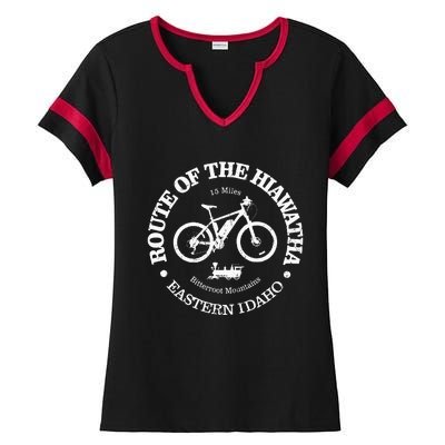 Vintage Route Of The Hiawatha Bike Trail Nature Forest Ladies Halftime Notch Neck Tee