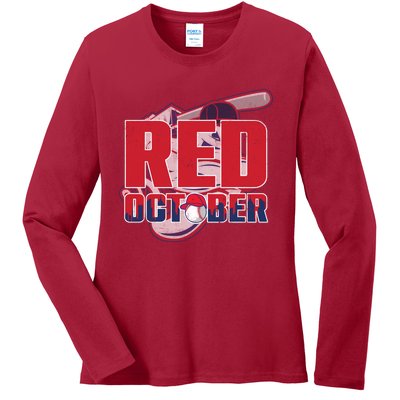 Vintage Red October Philly Philadelphia Baseball Vintage Ladies Long Sleeve Shirt