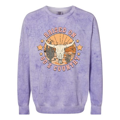 Vintage Raised On 90S Country Music Bull Skull Western Colorblast Crewneck Sweatshirt