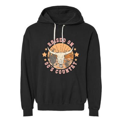 Vintage Raised On 90S Country Music Bull Skull Western Garment-Dyed Fleece Hoodie