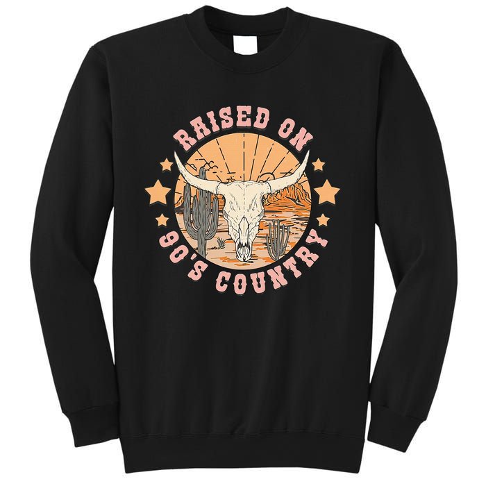 Vintage Raised On 90S Country Music Bull Skull Western Sweatshirt