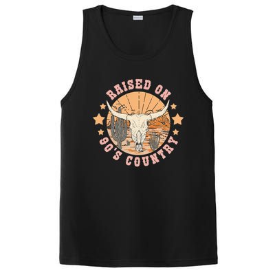 Vintage Raised On 90S Country Music Bull Skull Western PosiCharge Competitor Tank