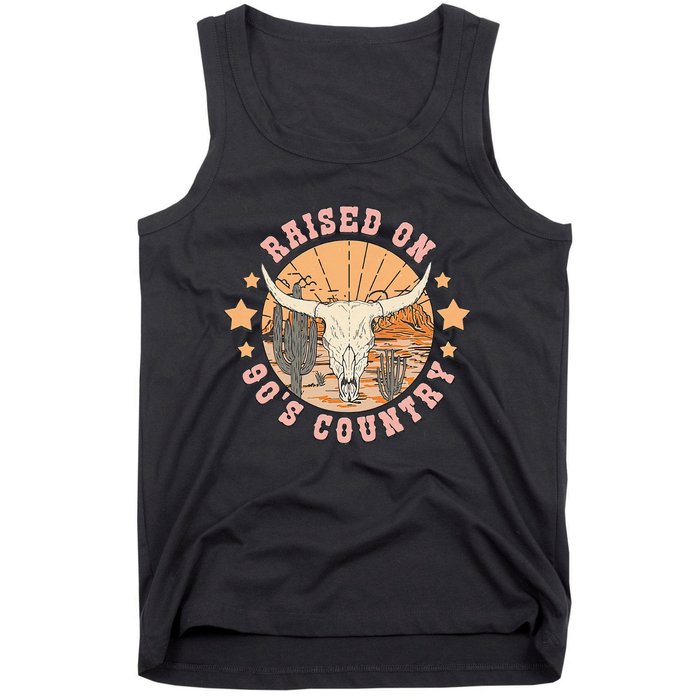 Vintage Raised On 90S Country Music Bull Skull Western Tank Top