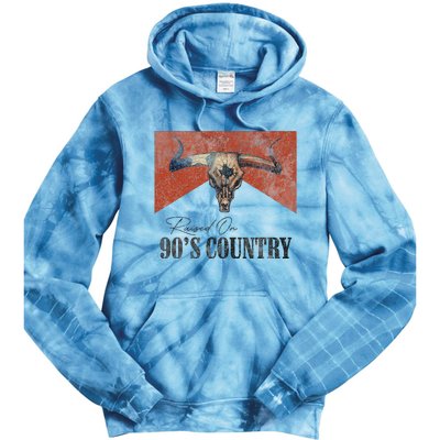 Vintage Raised On 90S Country Music Bull Skull Western Tie Dye Hoodie