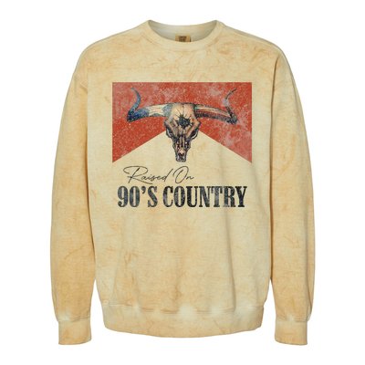 Vintage Raised On 90S Country Music Bull Skull Western Colorblast Crewneck Sweatshirt