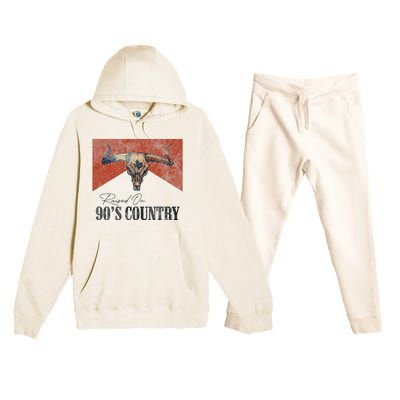 Vintage Raised On 90S Country Music Bull Skull Western Premium Hooded Sweatsuit Set