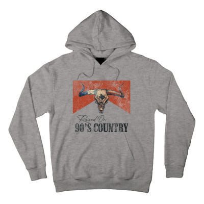 Vintage Raised On 90S Country Music Bull Skull Western Tall Hoodie