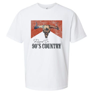 Vintage Raised On 90S Country Music Bull Skull Western Sueded Cloud Jersey T-Shirt