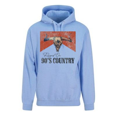 Vintage Raised On 90S Country Music Bull Skull Western Unisex Surf Hoodie