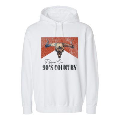 Vintage Raised On 90S Country Music Bull Skull Western Garment-Dyed Fleece Hoodie