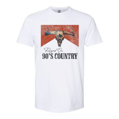 Vintage Raised On 90S Country Music Bull Skull Western Softstyle CVC T-Shirt