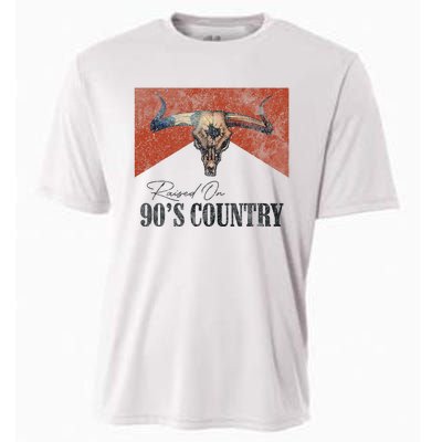 Vintage Raised On 90S Country Music Bull Skull Western Cooling Performance Crew T-Shirt