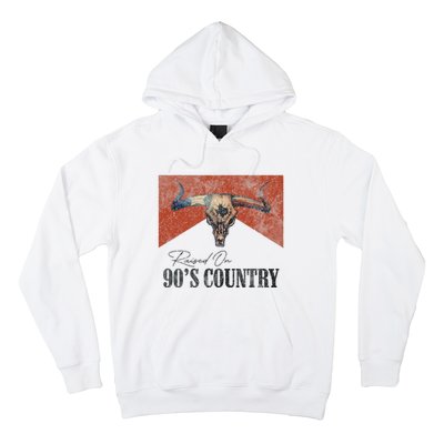 Vintage Raised On 90S Country Music Bull Skull Western Hoodie