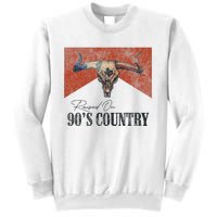 Vintage Raised On 90S Country Music Bull Skull Western Sweatshirt