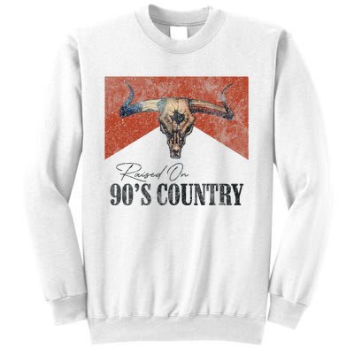 Vintage Raised On 90S Country Music Bull Skull Western Sweatshirt