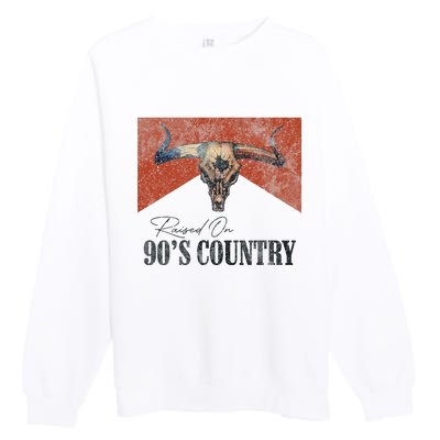 Vintage Raised On 90S Country Music Bull Skull Western Premium Crewneck Sweatshirt