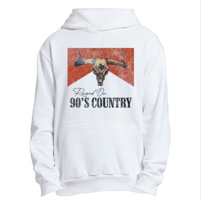 Vintage Raised On 90S Country Music Bull Skull Western Urban Pullover Hoodie