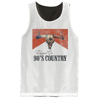 Vintage Raised On 90S Country Music Bull Skull Western Mesh Reversible Basketball Jersey Tank