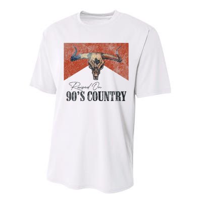 Vintage Raised On 90S Country Music Bull Skull Western Performance Sprint T-Shirt