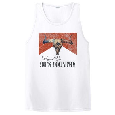 Vintage Raised On 90S Country Music Bull Skull Western PosiCharge Competitor Tank