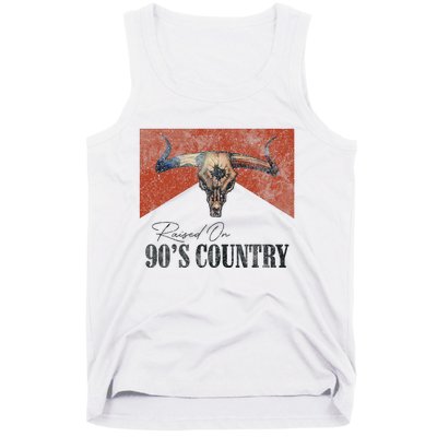 Vintage Raised On 90S Country Music Bull Skull Western Tank Top