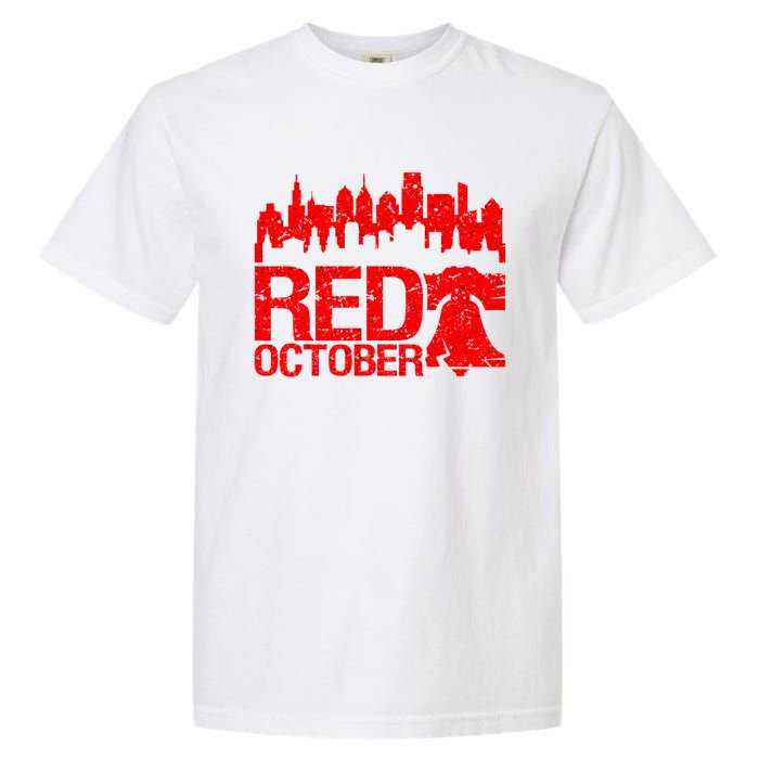 Vintage Red October Philadelphia Skyline Baseball Garment-Dyed Heavyweight T-Shirt