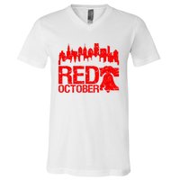 Vintage Red October Philadelphia Skyline Baseball V-Neck T-Shirt