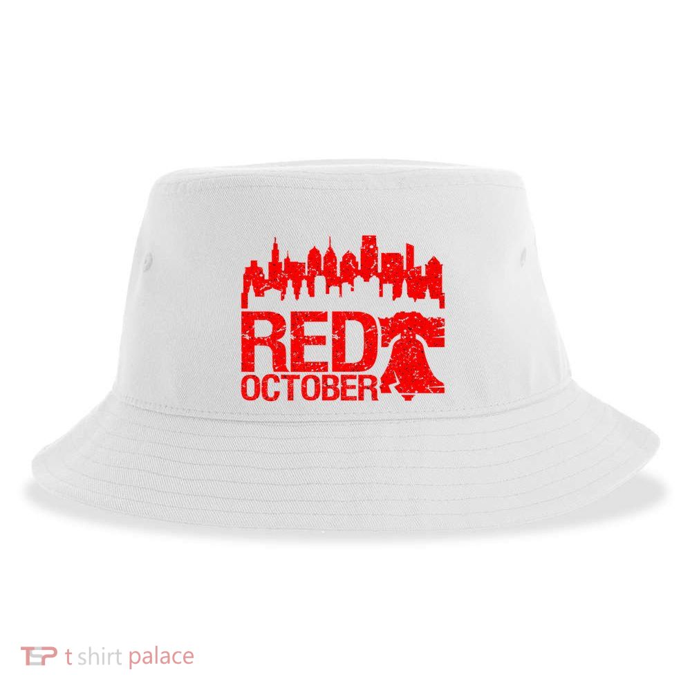 Vintage Red October Philadelphia Skyline Baseball Sustainable Bucket Hat