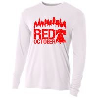 Vintage Red October Philadelphia Skyline Baseball Cooling Performance Long Sleeve Crew