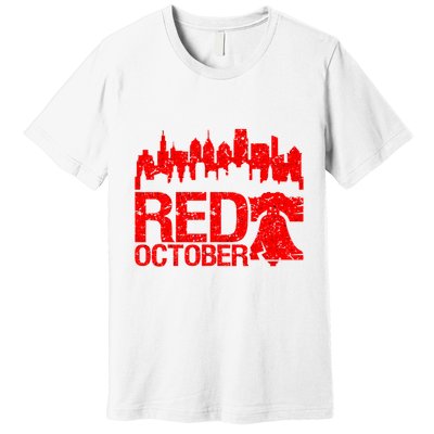 Vintage Red October Philadelphia Skyline Baseball Premium T-Shirt
