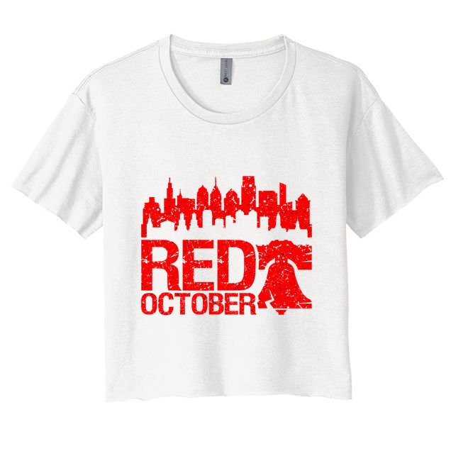 Vintage Red October Philadelphia Skyline Baseball Crop Top