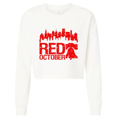 Vintage Red October Philadelphia Skyline Baseball Cropped Pullover Crew