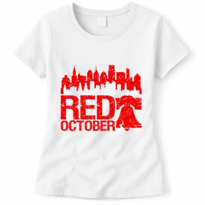 Vintage Red October Philadelphia Skyline Baseball Womens T-Shirt