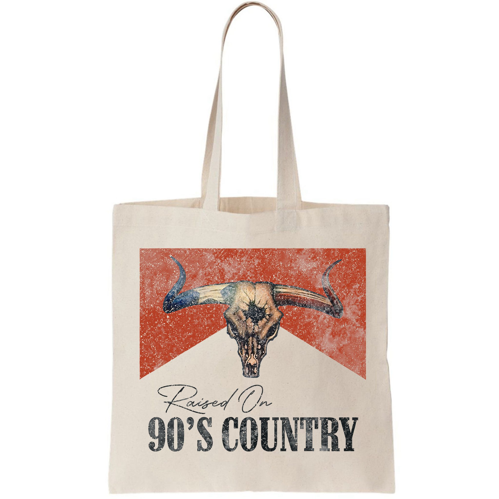 Vintage Raised On 90s Country Music Bull Skull Western Bag