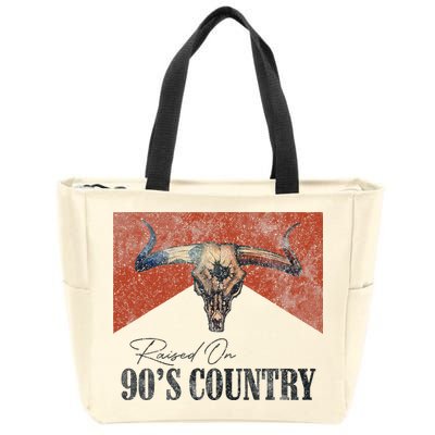 Vintage Raised On 90s Country Music Bull Skull Western Zip Tote Bag