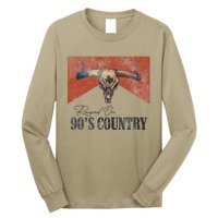 Vintage Raised On 90s Country Music Bull Skull Western Long Sleeve Shirt