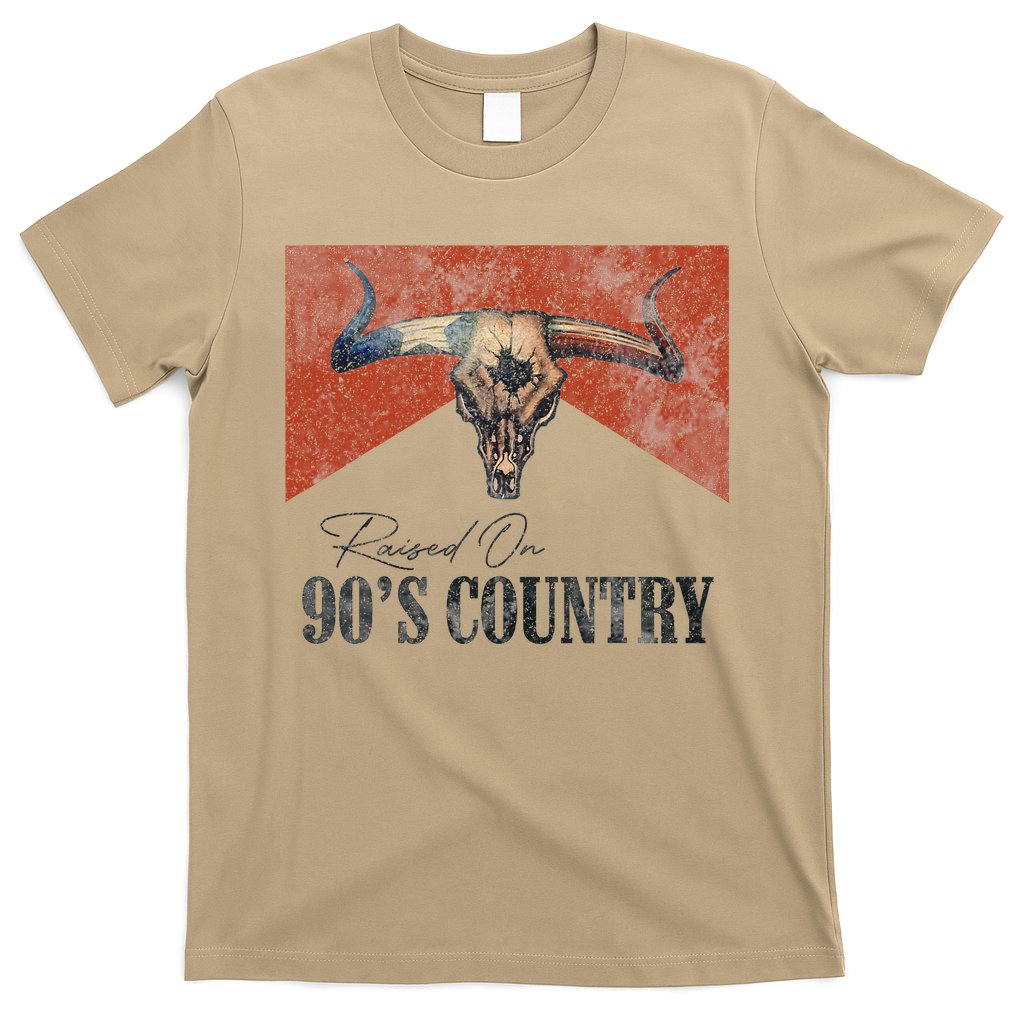 Vintage Raised On 90s Country Music Bull Skull Western T-Shirt