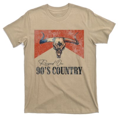 Vintage Raised On 90s Country Music Bull Skull Western T-Shirt