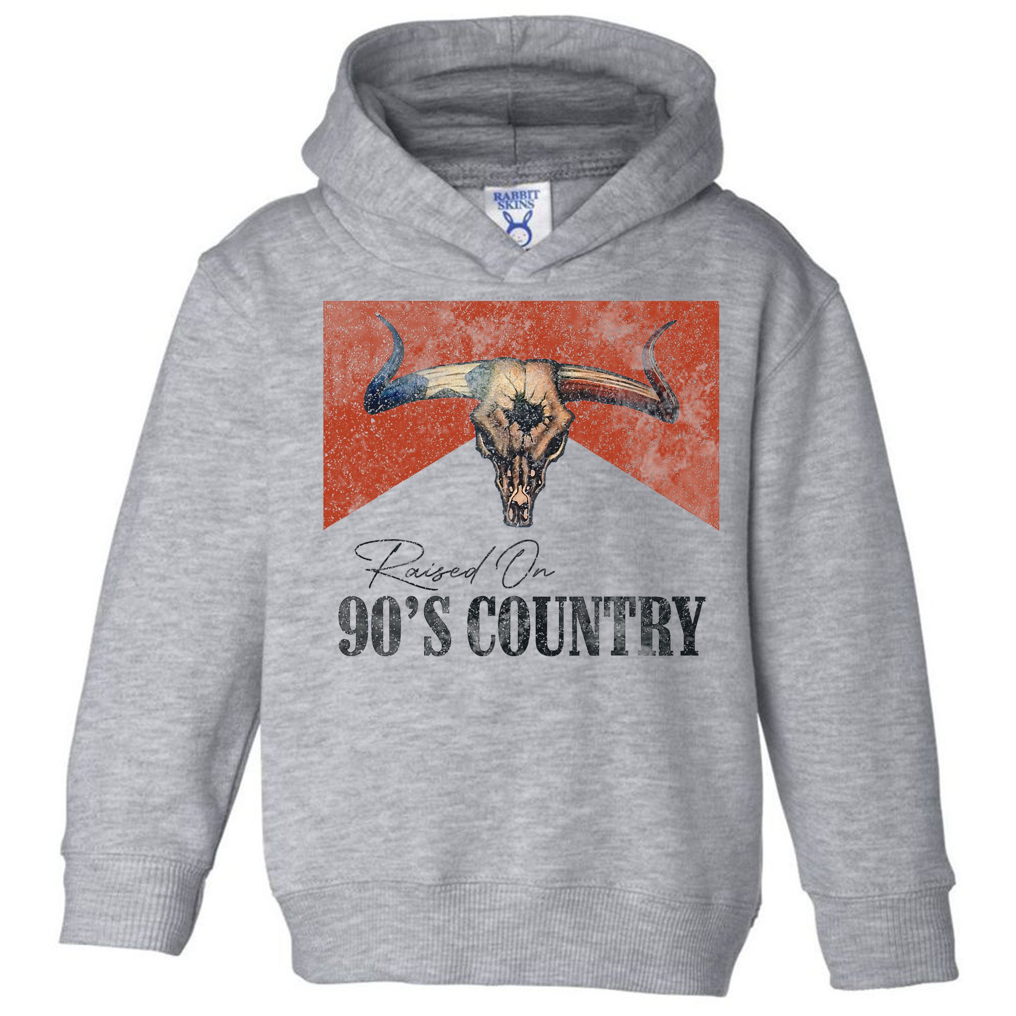 Vintage Raised On 90s Country Music Bull Skull Western Toddler Hoodie