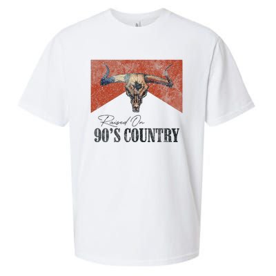 Vintage Raised On 90s Country Music Bull Skull Western Sueded Cloud Jersey T-Shirt