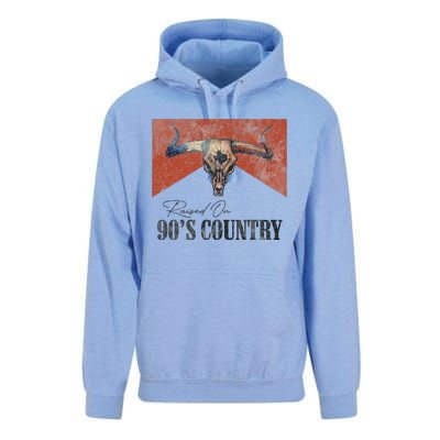 Vintage Raised On 90s Country Music Bull Skull Western Unisex Surf Hoodie