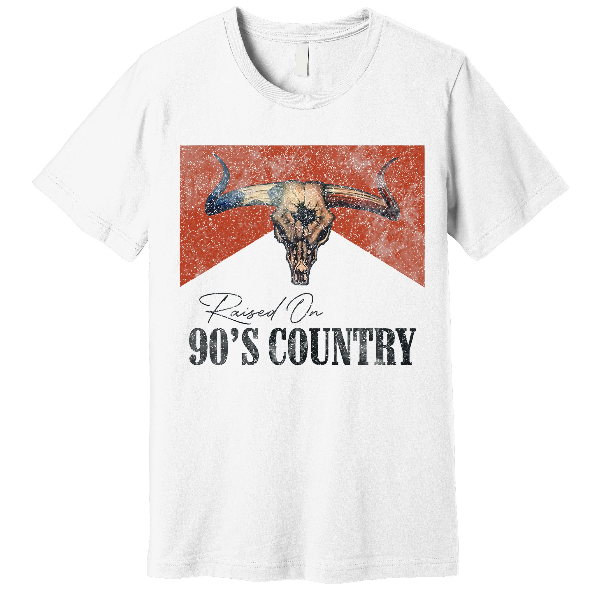 Vintage Raised On 90s Country Music Bull Skull Western Premium T-Shirt