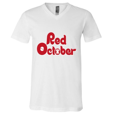 Vintage Red October Philadelphia Skyline Baseball V-Neck T-Shirt
