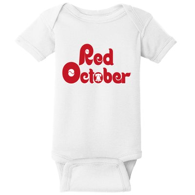 Vintage Red October Philadelphia Skyline Baseball Baby Bodysuit