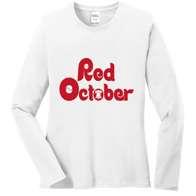 Vintage Red October Philadelphia Skyline Baseball Ladies Long Sleeve Shirt