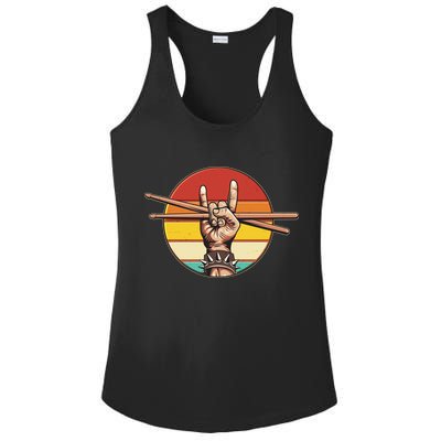 Vintage Rock One Drummer Drum Sticks Ladies PosiCharge Competitor Racerback Tank