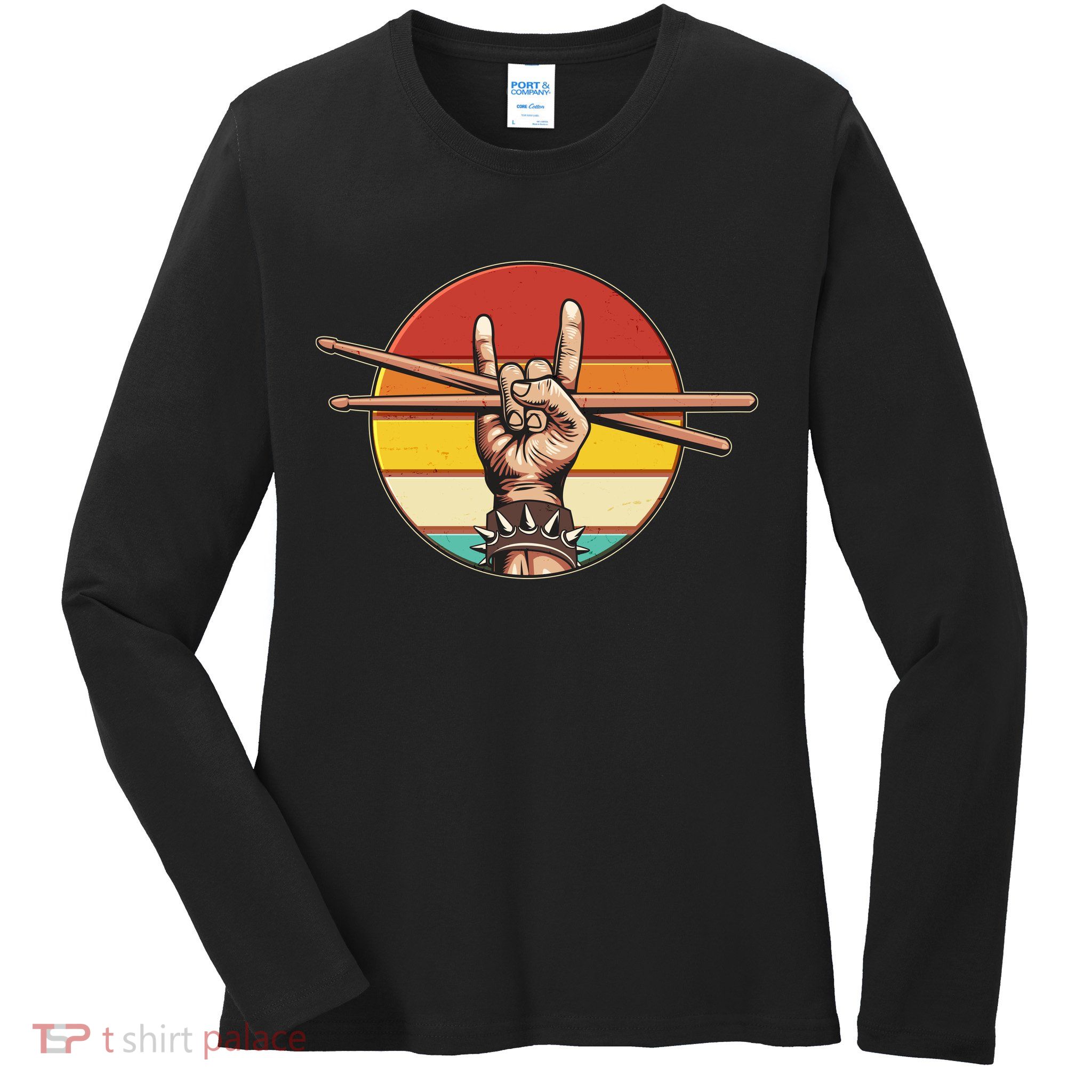 Vintage Rock One Drummer Drum Sticks Ladies Long Sleeve Shirt