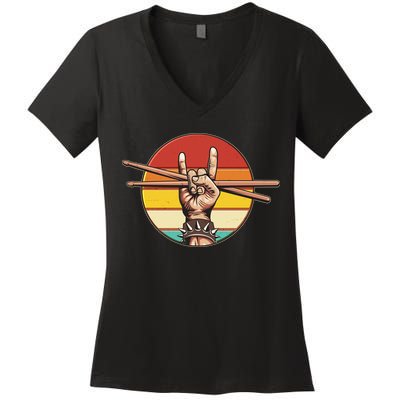 Vintage Rock One Drummer Drum Sticks Women's V-Neck T-Shirt