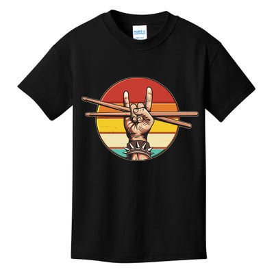 Vintage Rock One Drummer Drum Sticks Kids T-Shirt