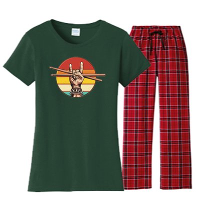 Vintage Rock One Drummer Drum Sticks Women's Flannel Pajama Set